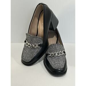 Killy And Katie Formal Block Heels Black And Tweed With Silver Chain Size 7m